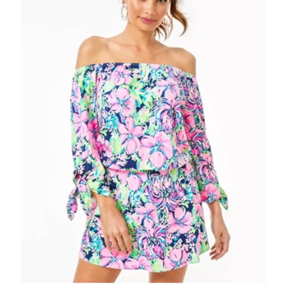 Lilly Pulitzer Lana Skort Romper Off the Shoulder Pink Multi Paradise Found S - Picture 1 of 11